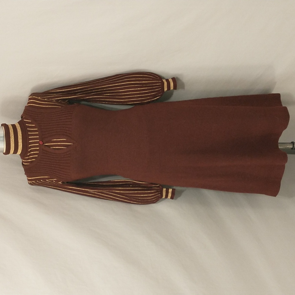 Vintage Wenjilli Metallic Knit Top & Jumper Dress Set Brown & Gold Classic 70s